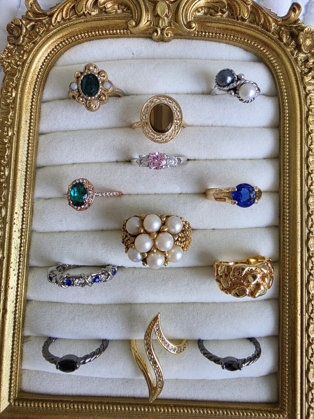 Vintage Ring Lot 12 Pcs | Avon • Sarah Coventry Tiger Eye • Gold & Silver Tone - Picture 3 of 11